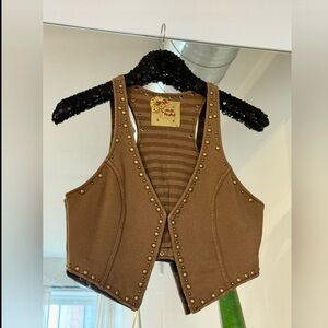 Vintage Free People Brown Brass Studded Vest